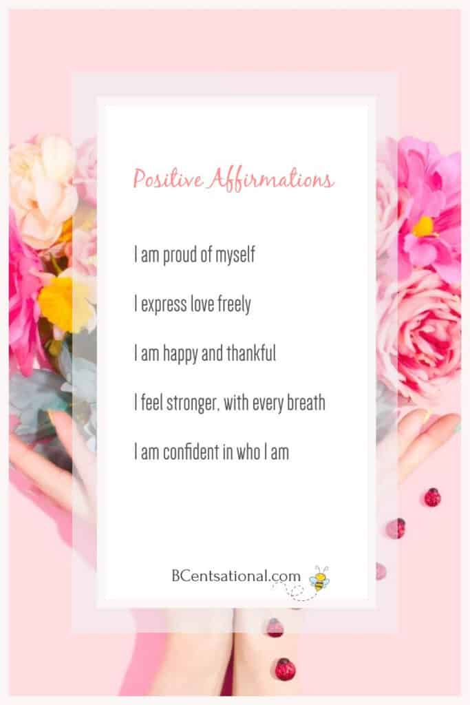 A list of positive affirmation on a flower background