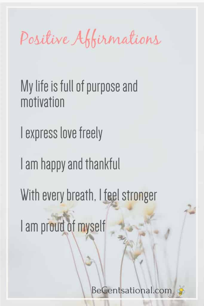flower background with List of positive affirmations  text overlay