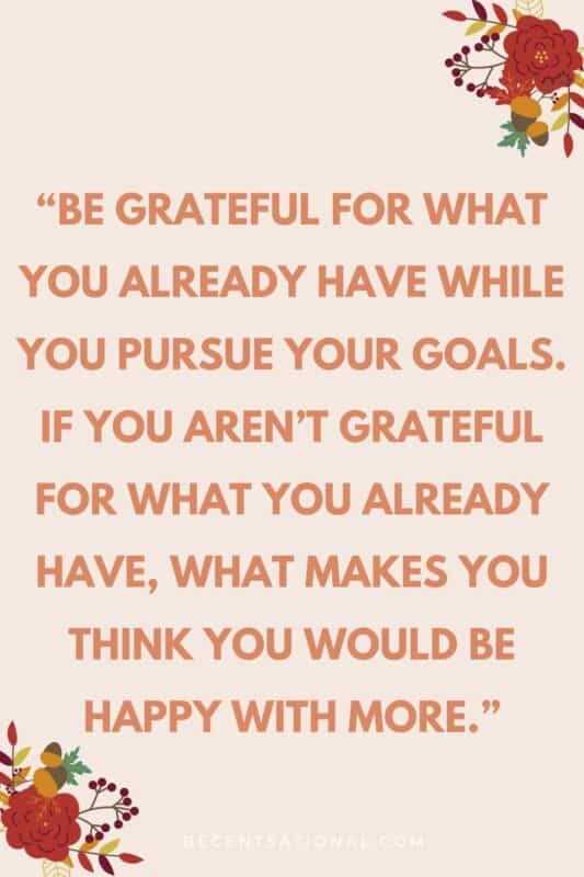 “Be grateful for what you already have while you pursue your goals. If you aren’t grateful for what you already have, what makes you think you would be happy with more.”