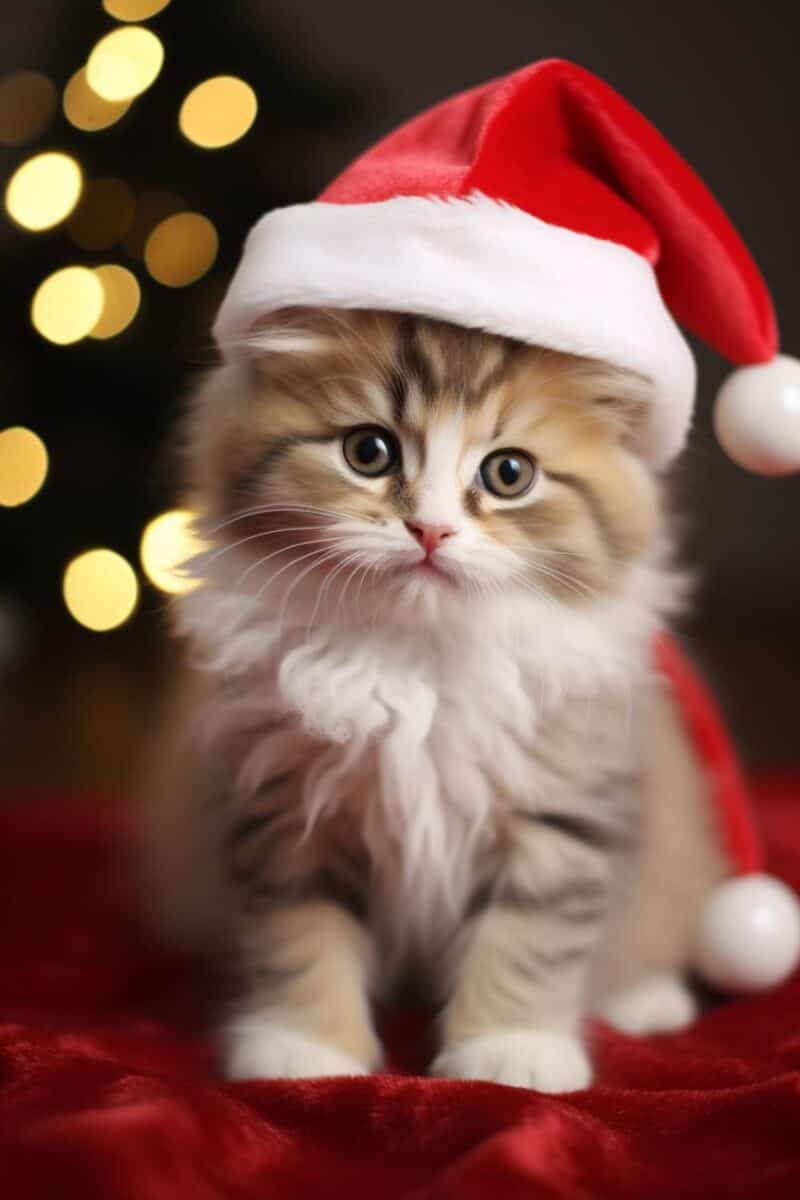 Cute cat with santa hat.