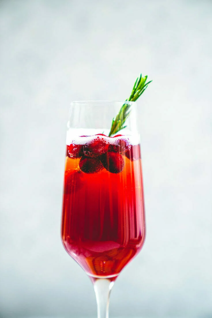 Poinsettia Cranberry Champagne Cocktail.