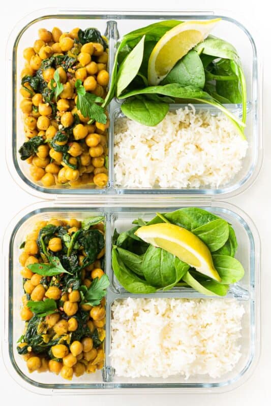 10 minute Chickpea Curry-Vegan Meal prep ideas