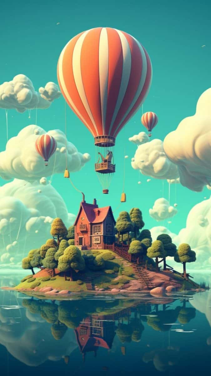 Hot air balloon floating on top of a castle.