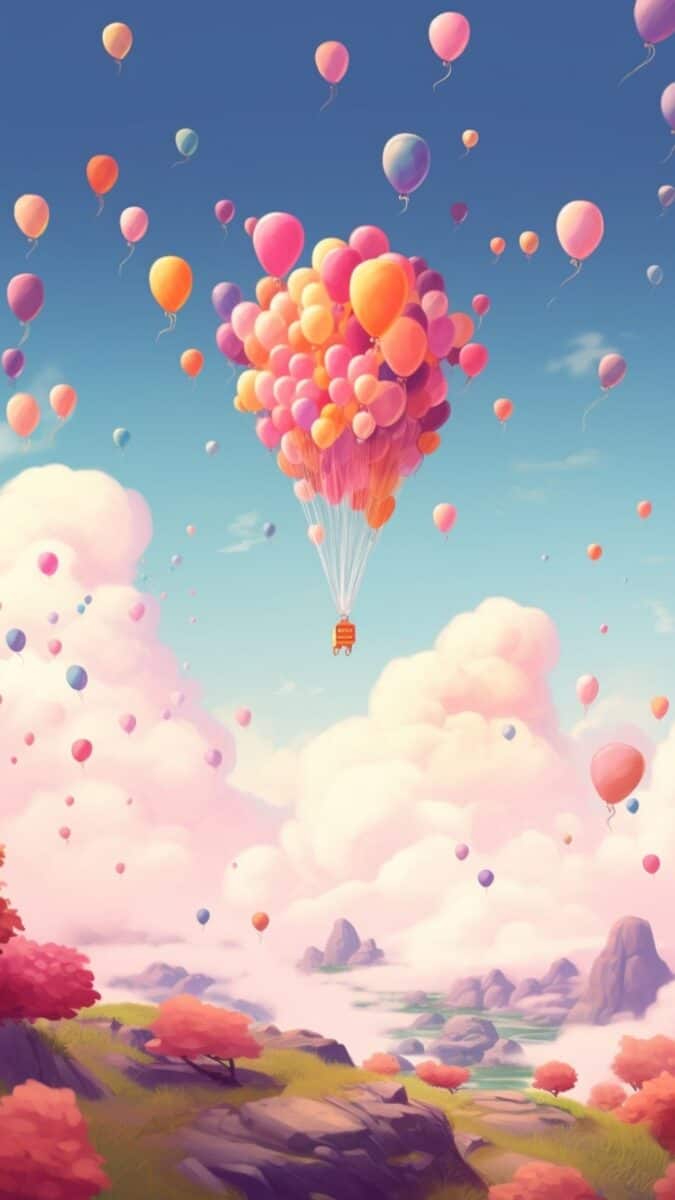 Balloons and clouds wallpaper.