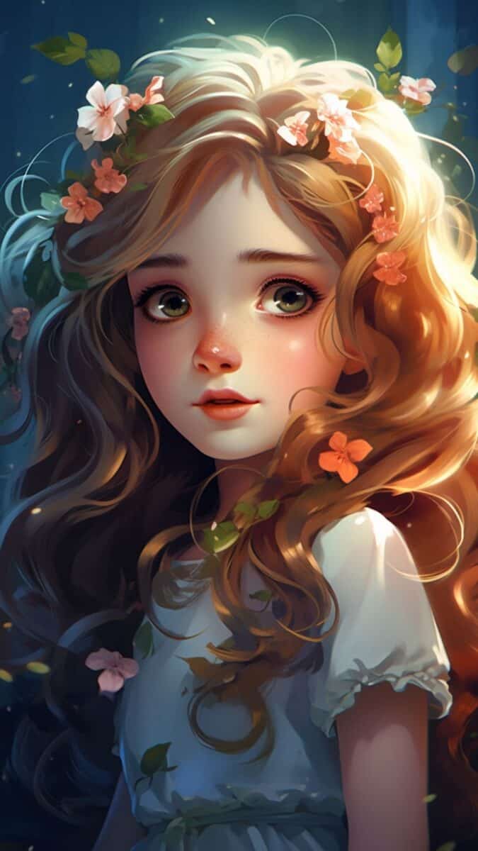 Photorealistic girl with flowers floating around her.