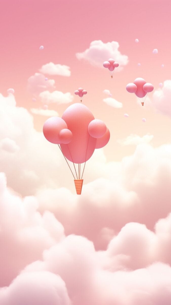 Pink clouds and balloons.