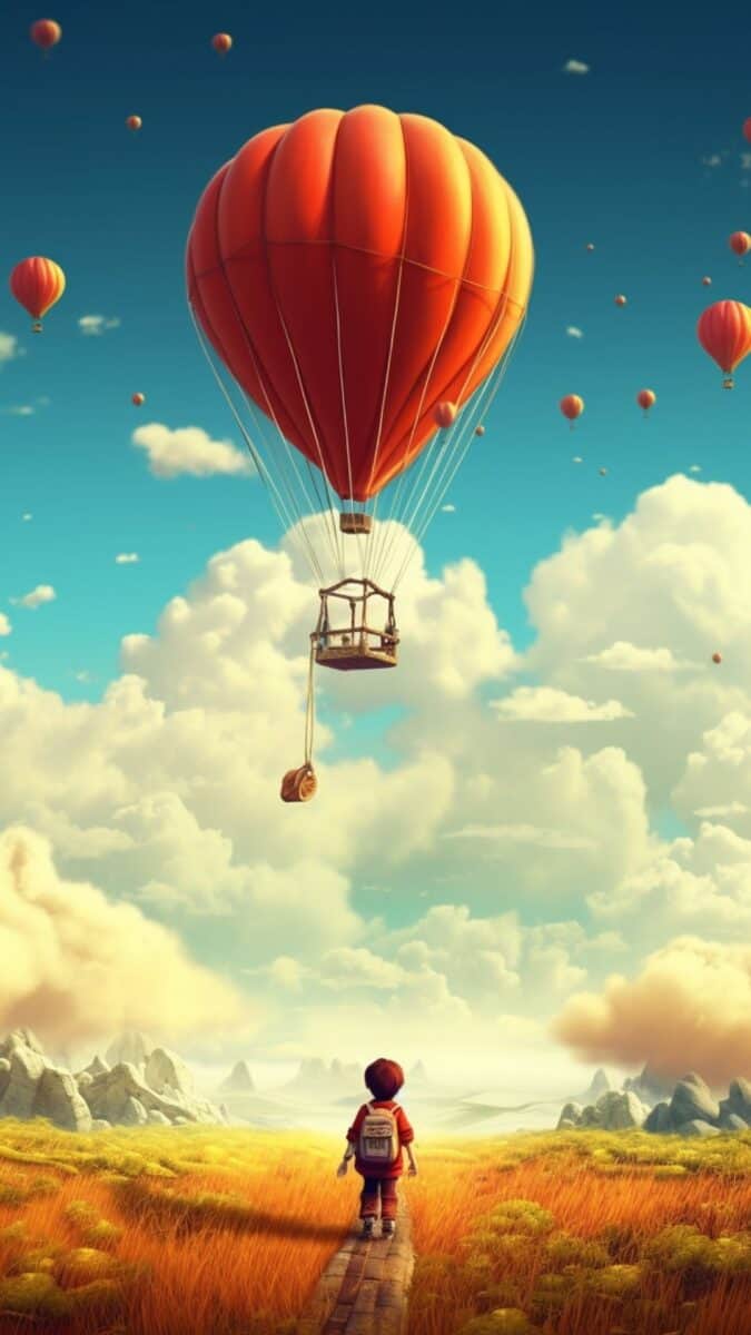Balloons and clouds wallpaper.