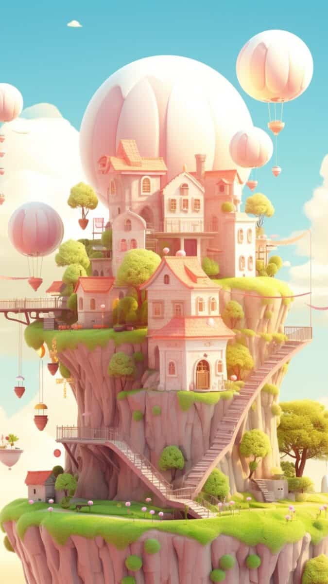 Beautiful pink castle in mountain tip.