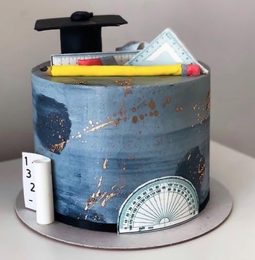 Geometry Blue Cake, graduation cake design