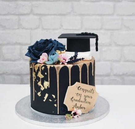 Elegant Gold Speckles Cake with Navy Rose