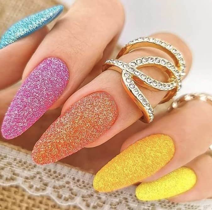 rainbow glitter nails