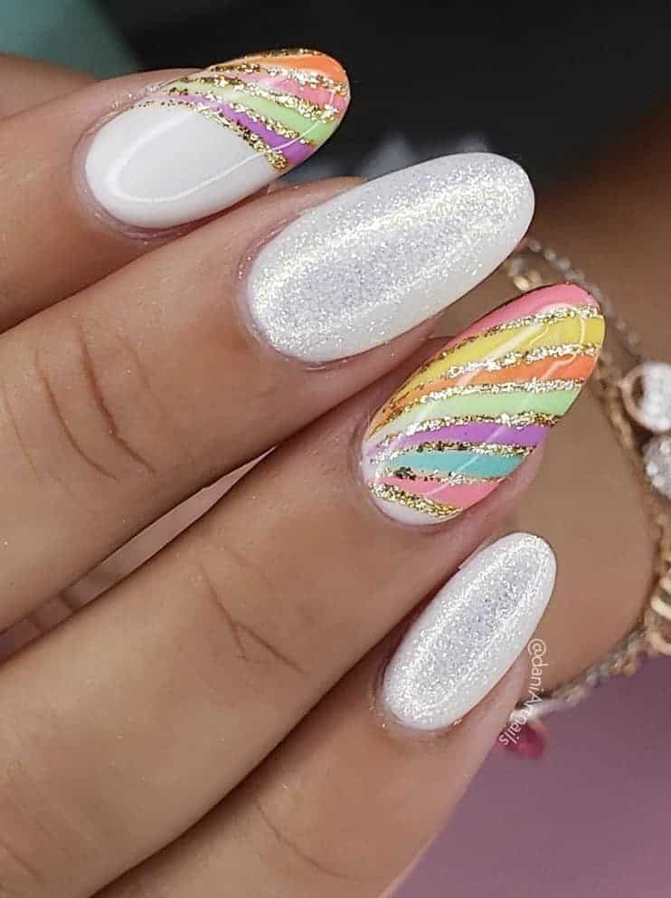 rainbow nails acrylic, rainbow glitter nails