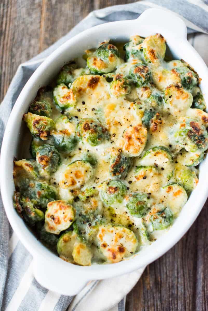 Cheesy Garlic Brussels Sprout Bake