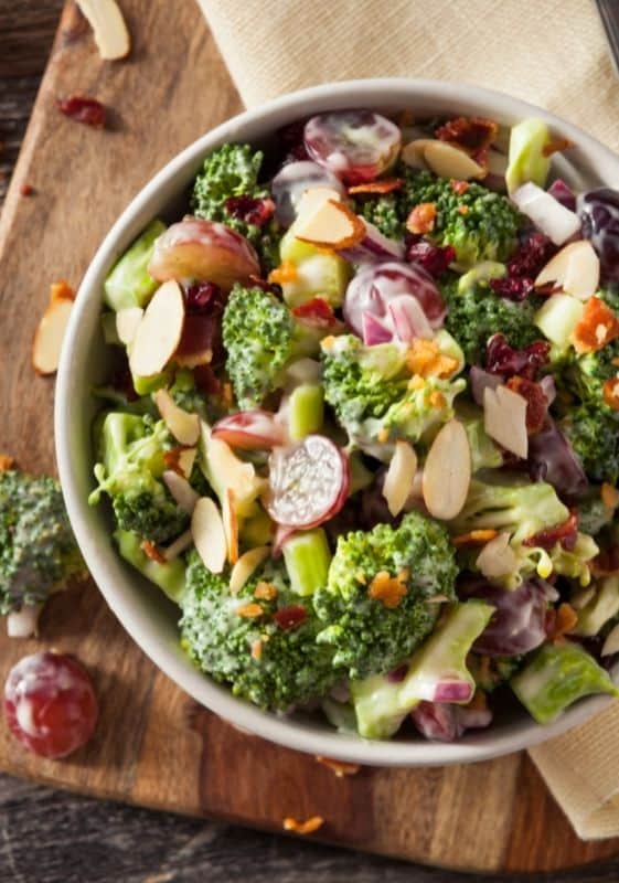 Low carb broccoli salad on a big bowl.