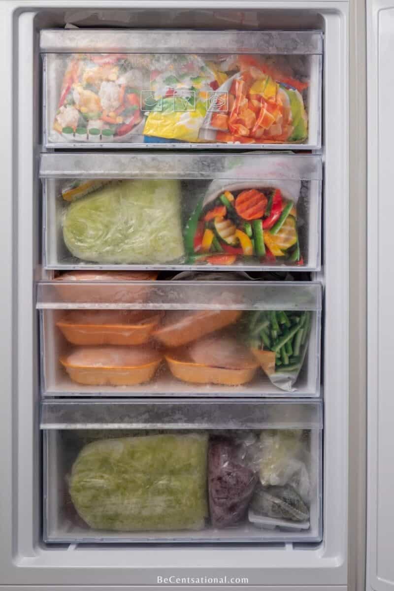frozen meats and vegetable in the freezer. Food to Stockpile for an Emergency