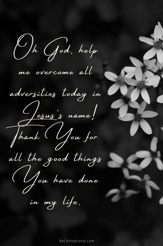 Oh God, help me overcome all adversities today in Jesus's name! Thank You for all the good things You have done in my life.
