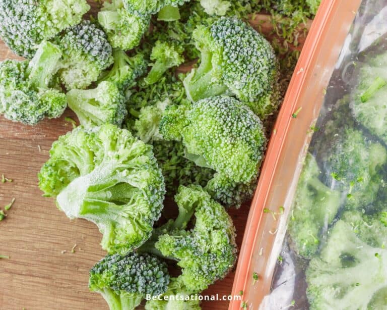 Frozen broccoli on ziplock gab and counter. Does Frozen Broccoli Go Bad?