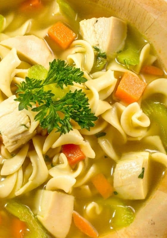 Pasta cooked in the soup.