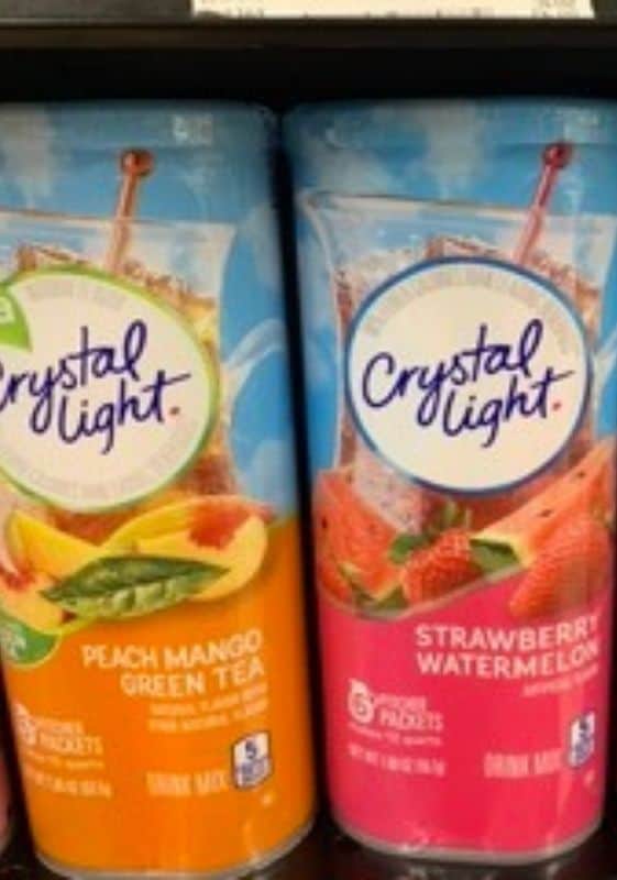 Two crystal light containers, strawberry watermelon and peach mango green tea. Does Crystal Light Powder go bad.