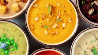 A variety of fall soups. From butternut squash soup to cream of mushroom soup.