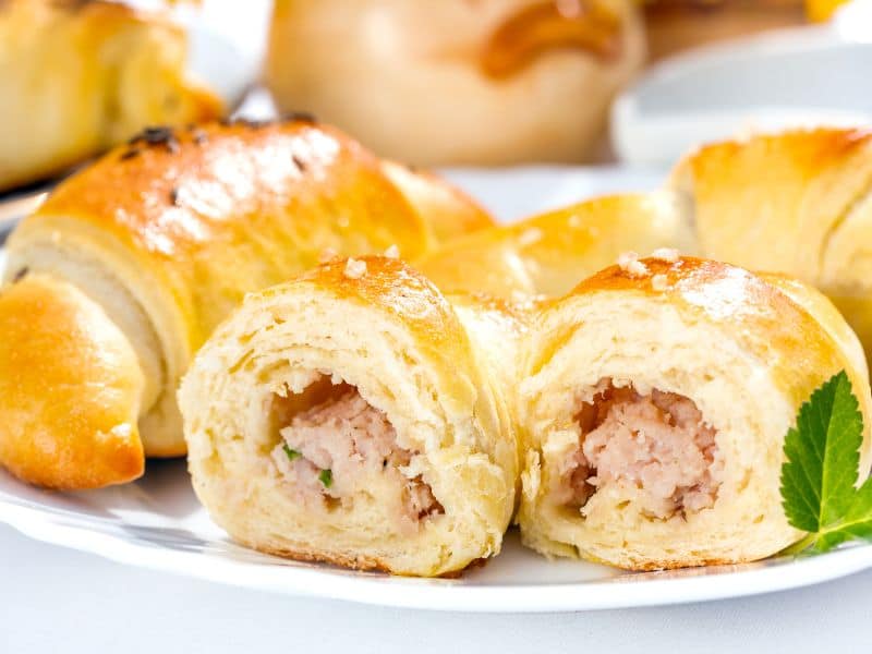 Air Fryer Crescent Roll Recipes featuring meat stuffed crescent rolls cooked in the air fryer.