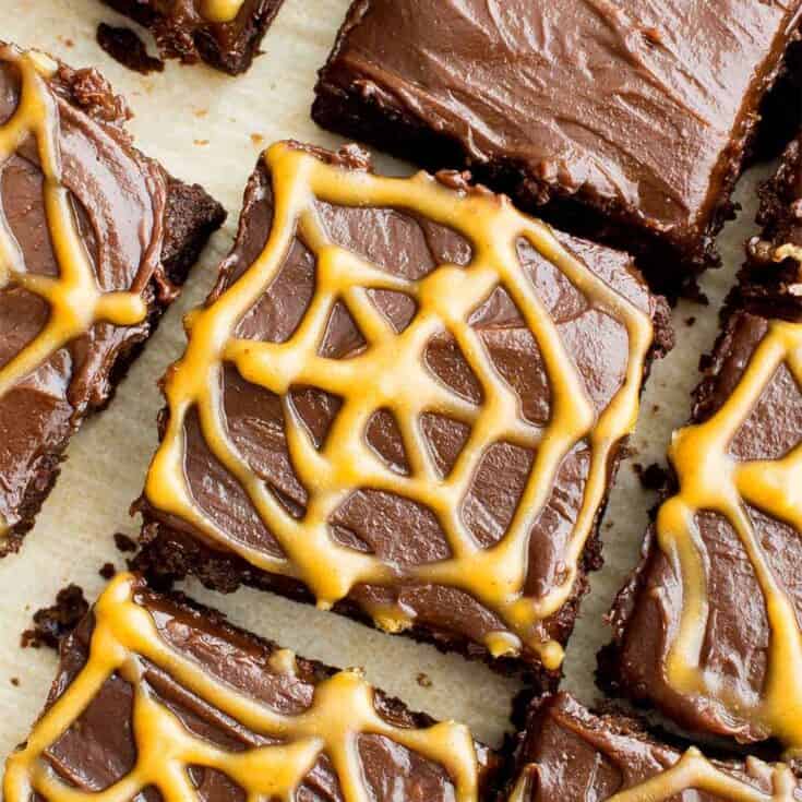 Image for Chocolate Peanut Butter Spiderweb Brownies (Vegan, Gluten Free, Dairy Free)
