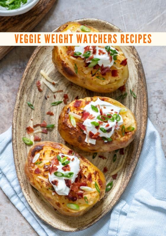 Tray of stuffed baked potato halves. Veggie Weight Watchers Recipes. 