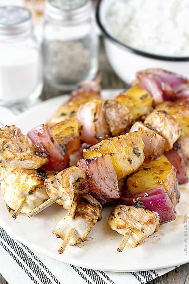Amazing BBQ Chicken Skewers with Pineapple and a sweet cilantro barbecue sauce.  This Weight Watchers friendly recipe is low in points and HIGH in flavor.  