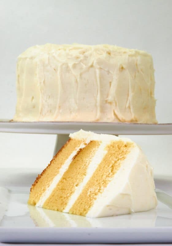 Weight Watchers Cake Recipes, featuring a Vanilla cake in the background and a slice of vanilla cake in the front.
