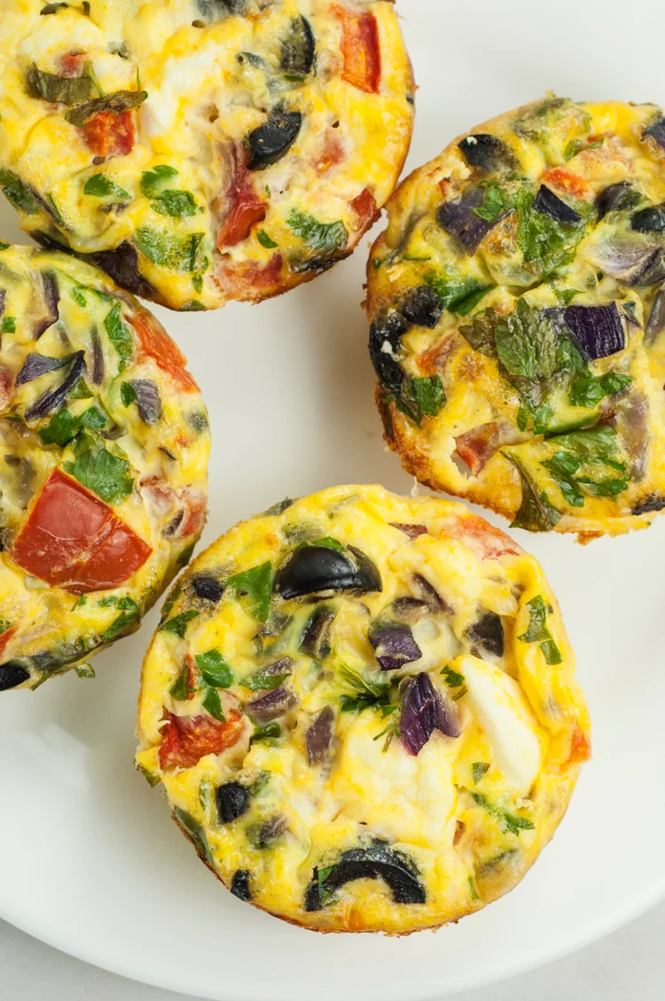 Greek Egg Muffins on a white background. Weight Watchers Breakfast Recipes. 
