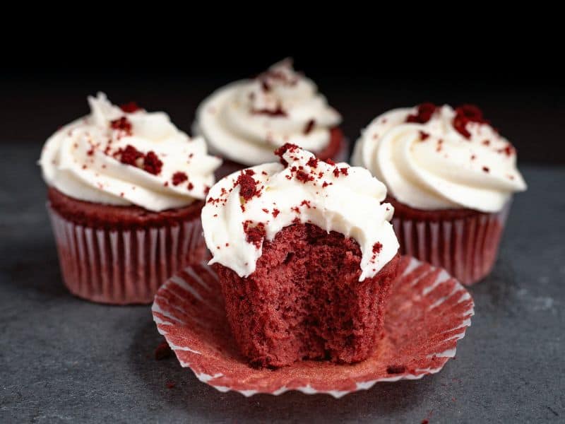 Easy red velvet cupcakes with cream cheese frosting.