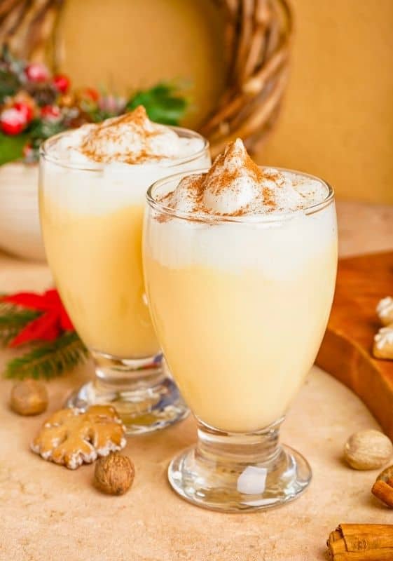 Two glasses of rumchata eggnog cocktail.