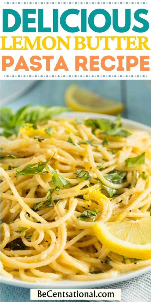 Closeup photo of a pasta al limone in a white plate.