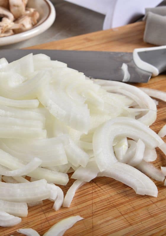 Sliced onions.