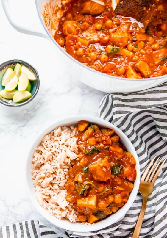 Sweet potato curry with white rice.