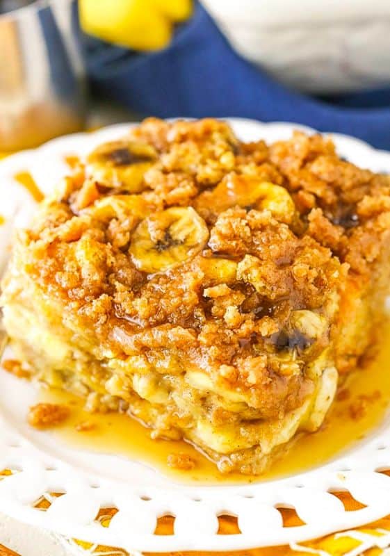 Overnight Baked Banana French Toast Casserole.