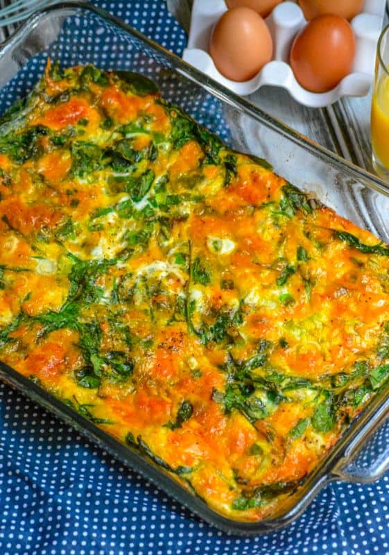 Spinach and cheddar egg bake casserole.