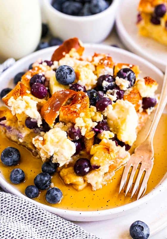 Streusel Topped Blueberry French Toast Casserole.