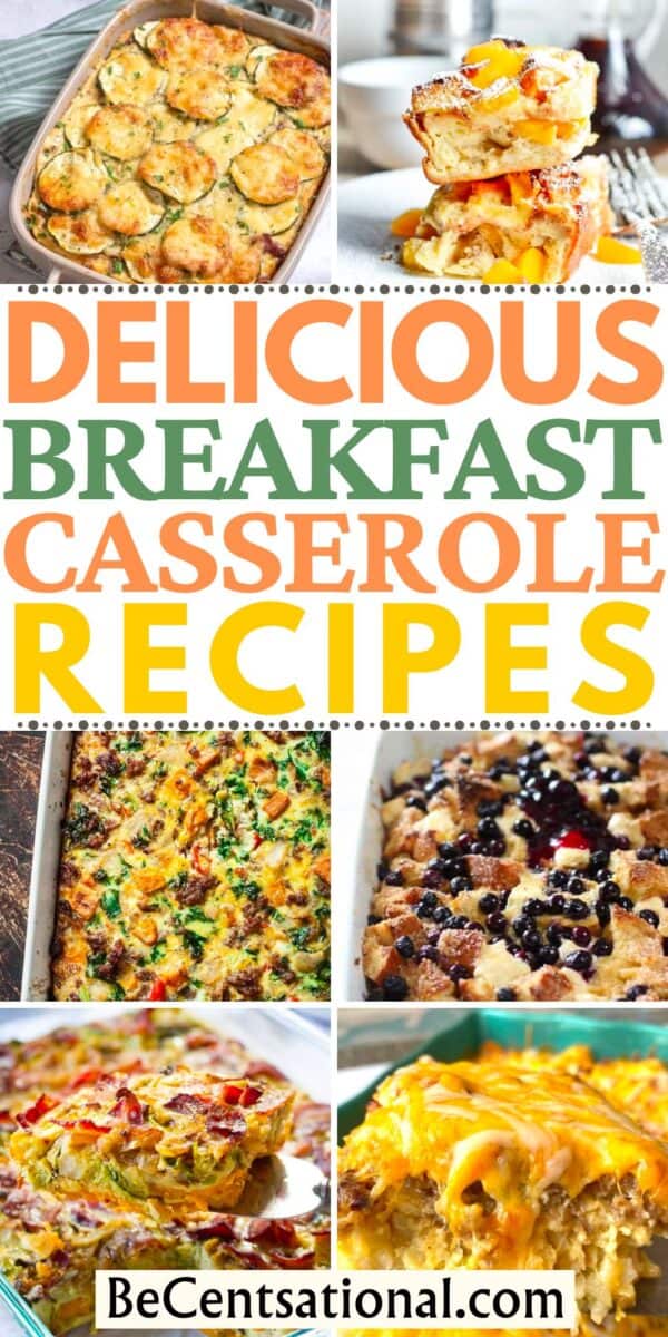 The image has 6 photos of breakfast casserole recipes.