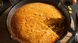 Cornbread in a cast iron skillet. The best homemade cornbread recipe.