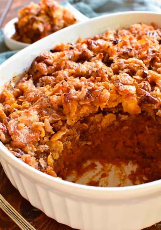 sweet potato casserole with brown sugar pecan topping.