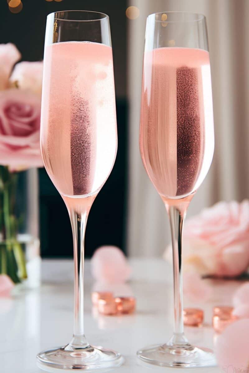 Two elegantly arranged Cotton Candy Champagne Cocktails on a serving tray, ready for a festive celebration.
