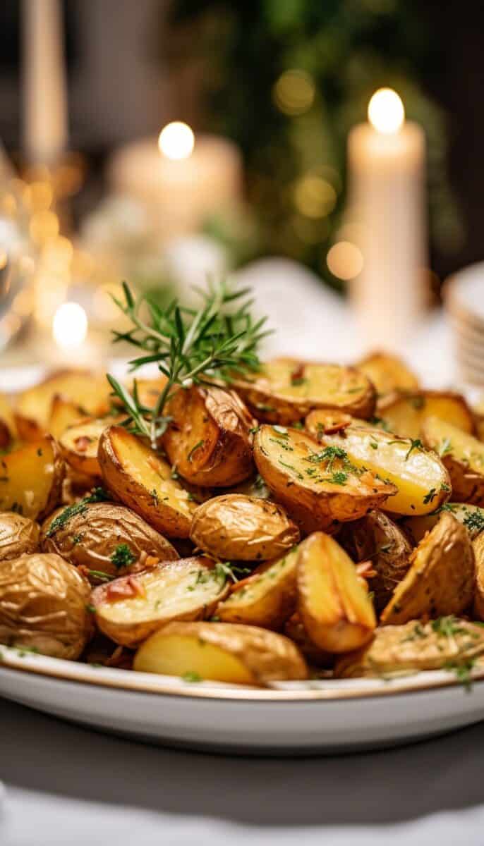 Close-up of the finished Parmesan Garlic Roasted Potatoes, emphasizing the golden parmesan crust.