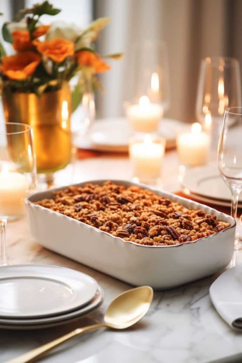 Sweet Potato Casserole with Pecan Topping, fresh out of the oven.