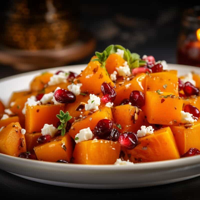 Honey Roasted Butternut Squash with Cranberries and Feta - BeCentsational