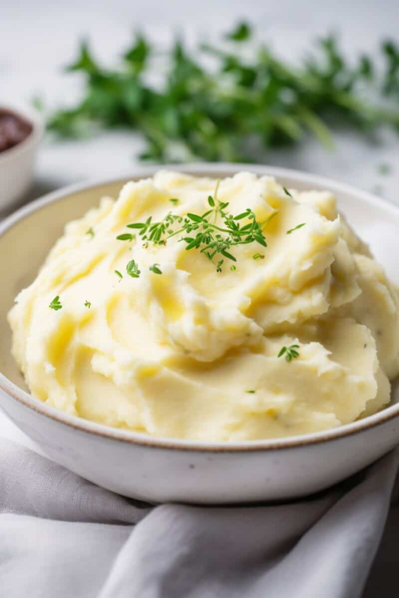 Side view of Instant Pot Mashed Potatoes.