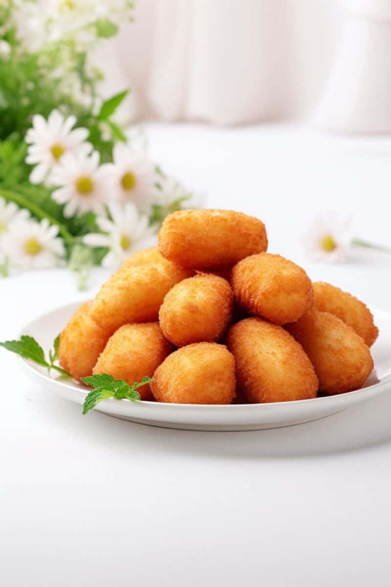 A tall stack of Potato Croquettes showcasing their crispy exterior and uniform shape.