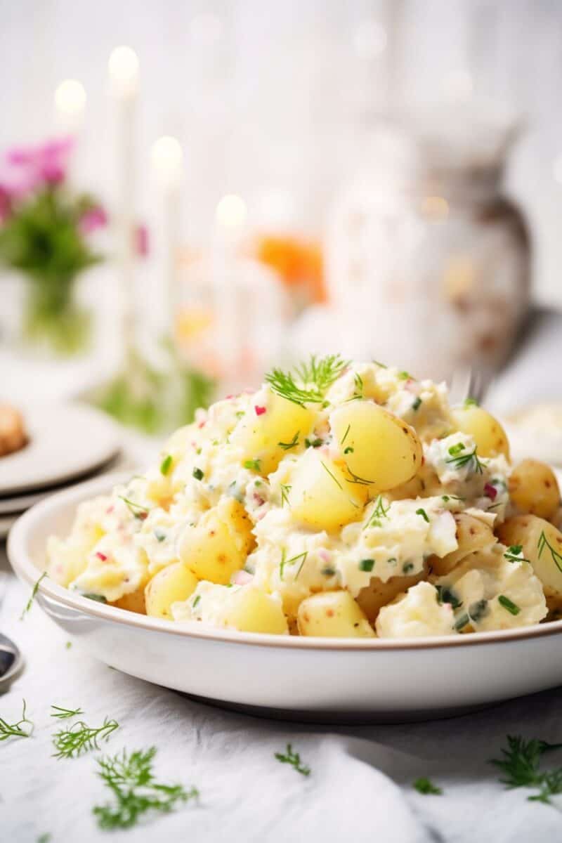 Traditional southern-style potato salad served at a family gathering.