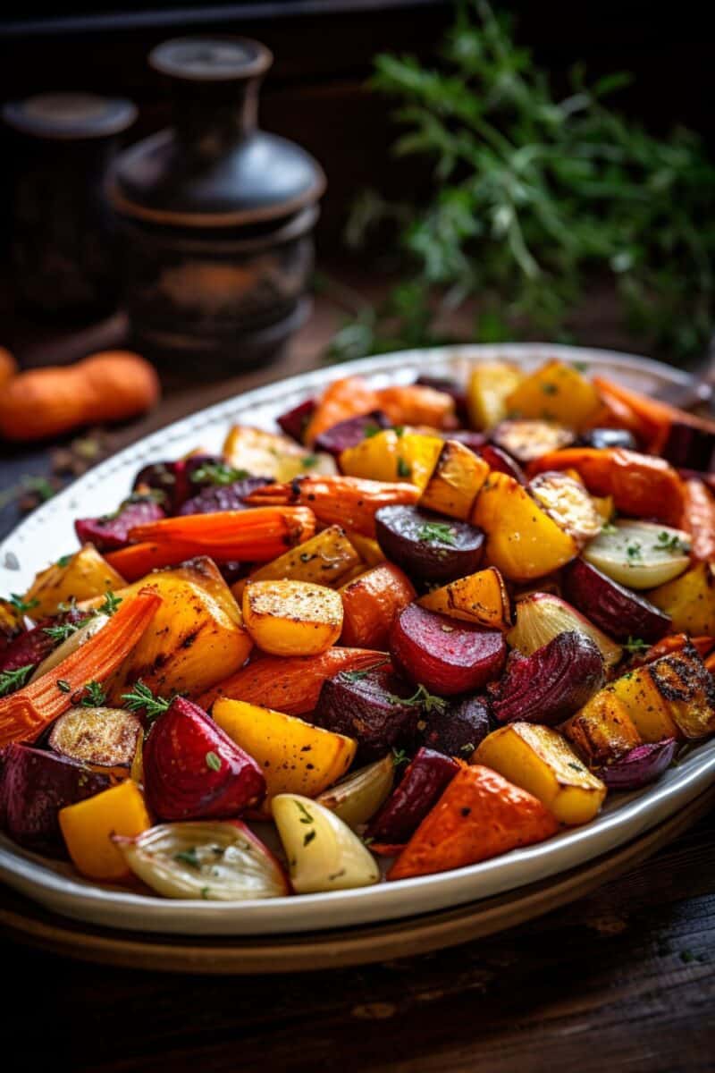 Beautifully roasted root vegetables, filled with rich flavors and a variety of textures, prepared as a wholesome, gluten-free side dish.