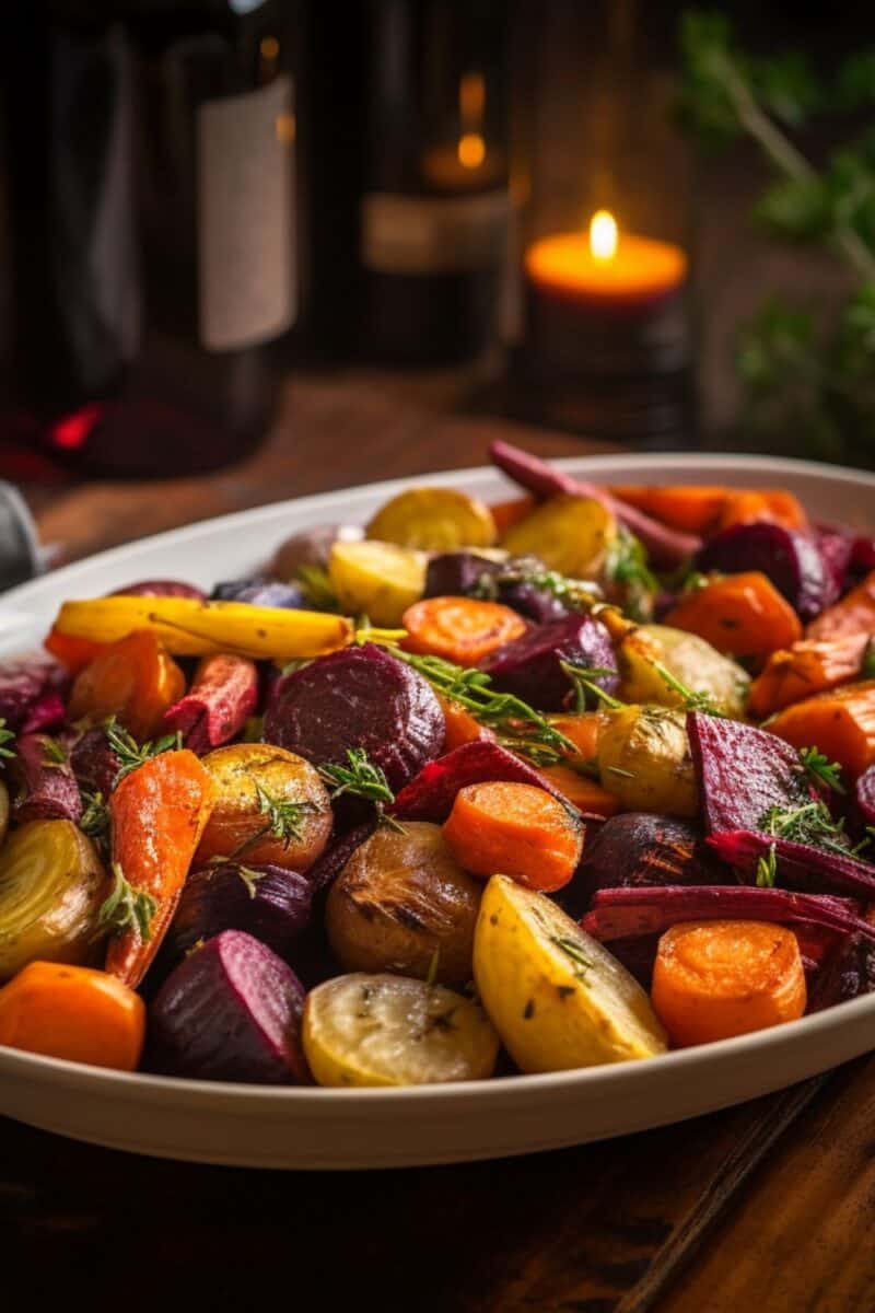 Delicious oven roasted root vegetables, perfectly caramelized and seasoned, ready to complement any main course.